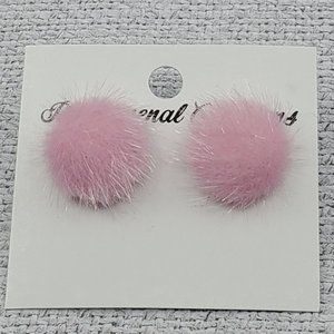 Women's Girls Pink Fuzzy Postback Handmade Hypoallergenic Nickel Free Earrings